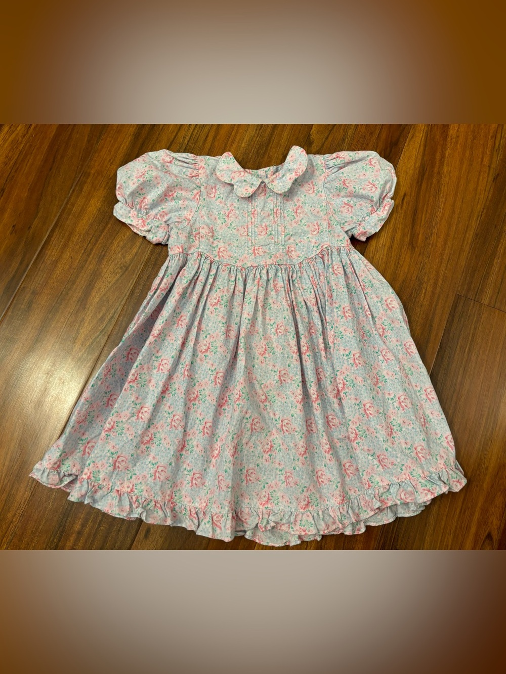 Mousefeathers Vintage light blu/pink short sleeve collared floral dress